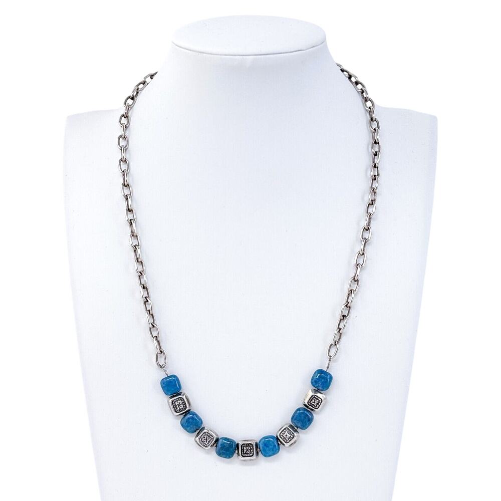 Vintage Silver-Tone Sodalite Beaded Necklace 18.5"